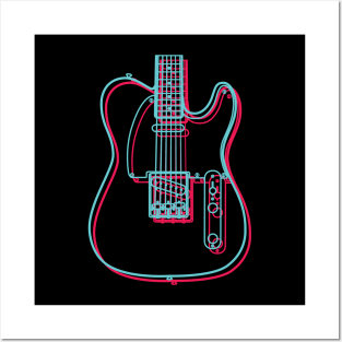 3D T-Style Electric Guitar Body Outline Posters and Art